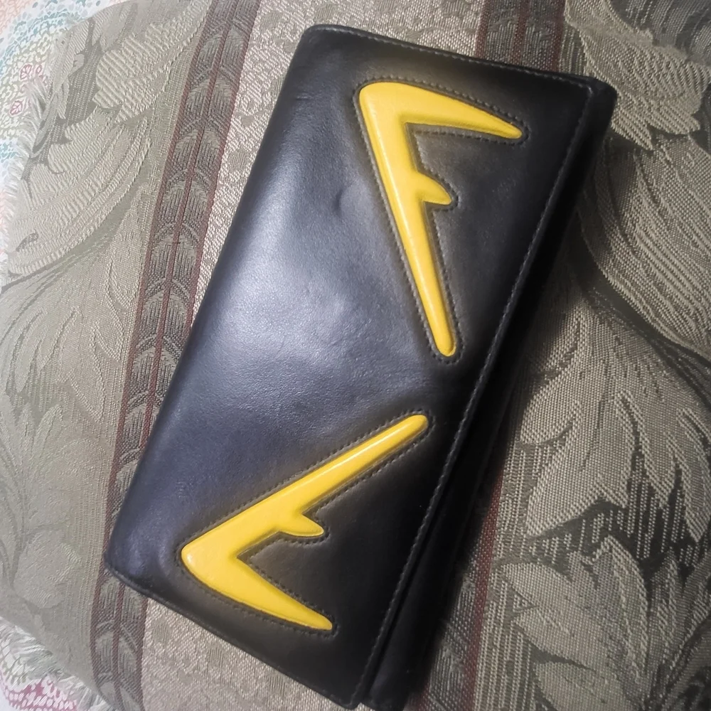 Fendi Monster Black and Yellow Long Wallet..Authentic..